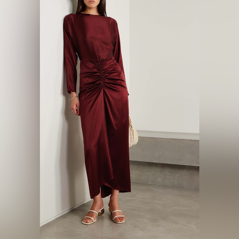 Veronica Beard Burgundy Ruched Midi Dress